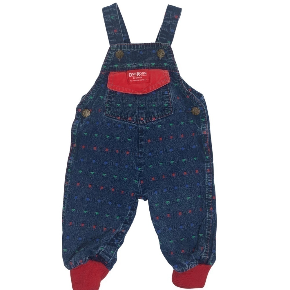 Vintage OshKosh B’gosh Made in USA Infant Overalls Geometric Shapes Sz 6-9mo